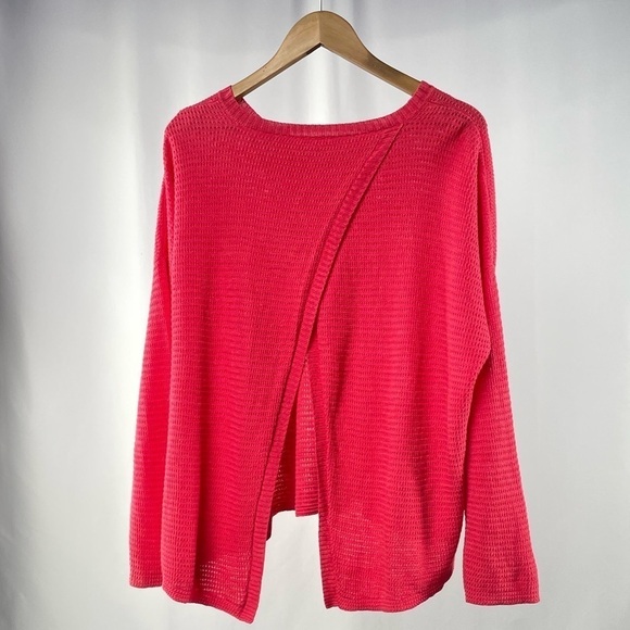 Eileen Fisher Knitted Organic Linen Open Back Sweater in Pink Size Extra Large - Picture 2 of 4